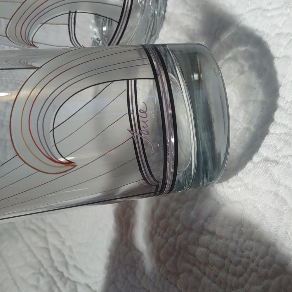 MCM Signed Color Wave High Ball Drinking Glasses Set of 4 Barware - Picture 2 of 7